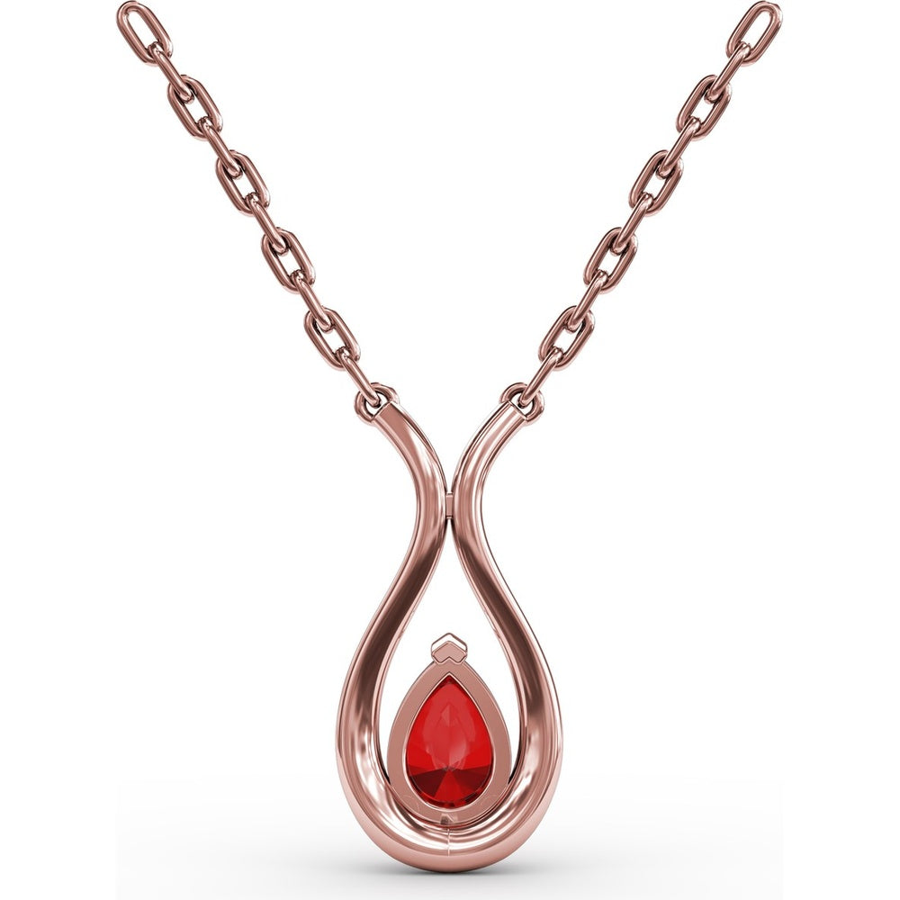 Teardrop Pendant with Pear-Shaped Ruby and Pavé Diamond Accents by Fana - 1.08 Carat Total Gemstone Weight