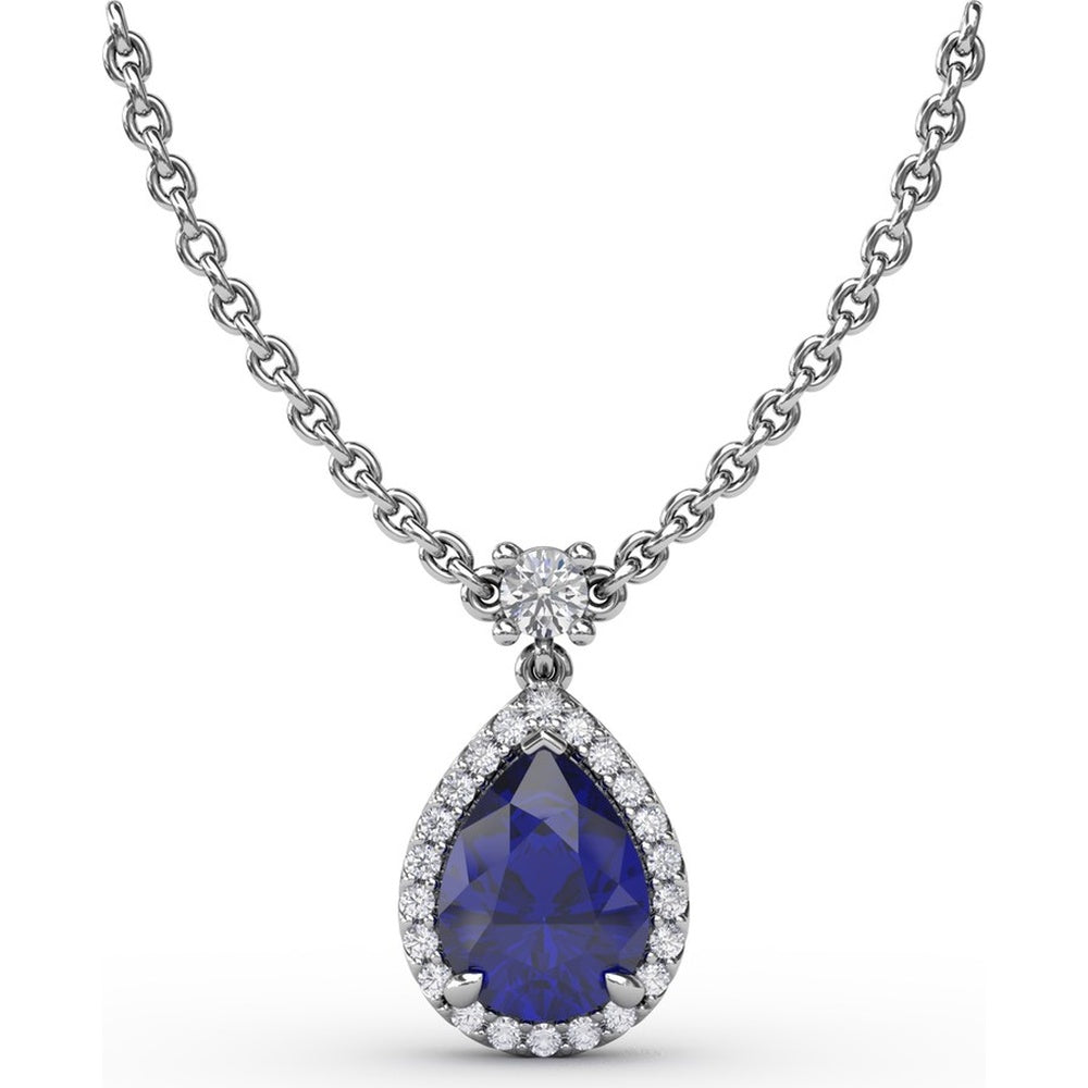Teardrop Pendant with Pear-Shaped Sapphire and Diamond Halo by Fana - 1.27 Carat Total Gemstone Weight