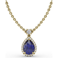 Teardrop Pendant with Pear-Shaped Sapphire and Diamond Halo by Fana - 1.27 Carat Total Gemstone Weight