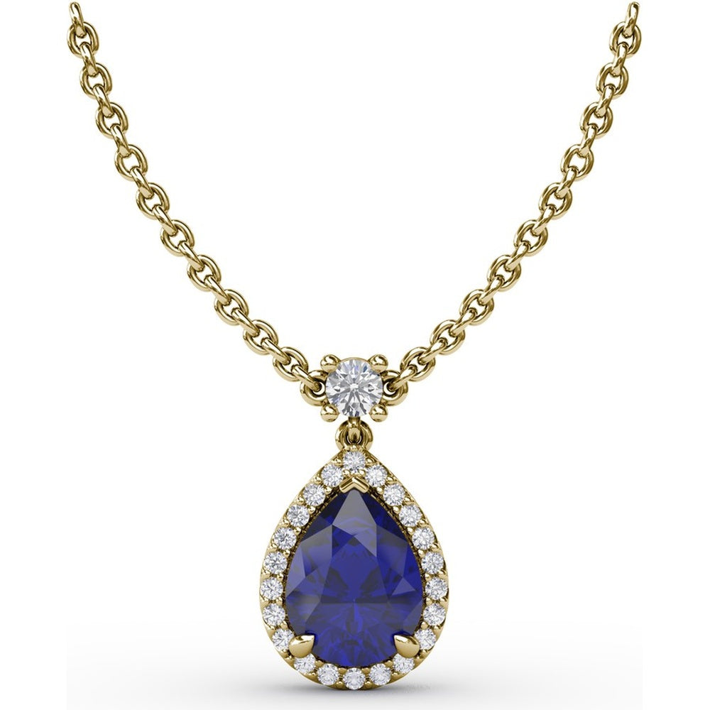 Teardrop Pendant with Pear-Shaped Sapphire and Diamond Halo by Fana - 1.27 Carat Total Gemstone Weight