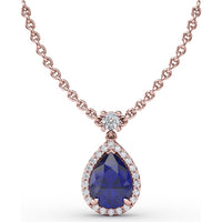 Teardrop Pendant with Pear-Shaped Sapphire and Diamond Halo by Fana - 1.27 Carat Total Gemstone Weight