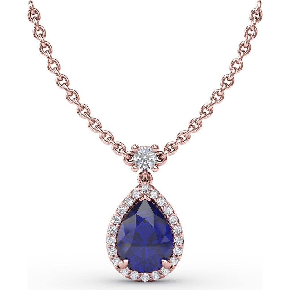 Teardrop Pendant with Pear-Shaped Sapphire and Diamond Halo by Fana - 1.27 Carat Total Gemstone Weight