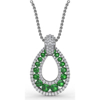 Teardrop Pendant with Round Emeralds and Pavé Diamond Halo by Fana - 1.89 Carat Total Gemstone Weight