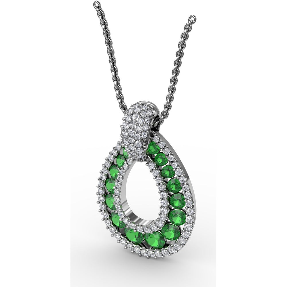 Teardrop Pendant with Round Emeralds and Pavé Diamond Halo by Fana - 1.89 Carat Total Gemstone Weight