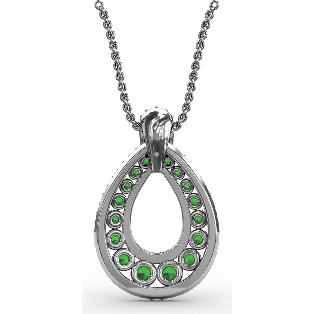 Teardrop Pendant with Round Emeralds and Pavé Diamond Halo by Fana - 1.89 Carat Total Gemstone Weight