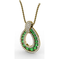 Teardrop Pendant with Round Emeralds and Pavé Diamond Halo by Fana - 1.89 Carat Total Gemstone Weight