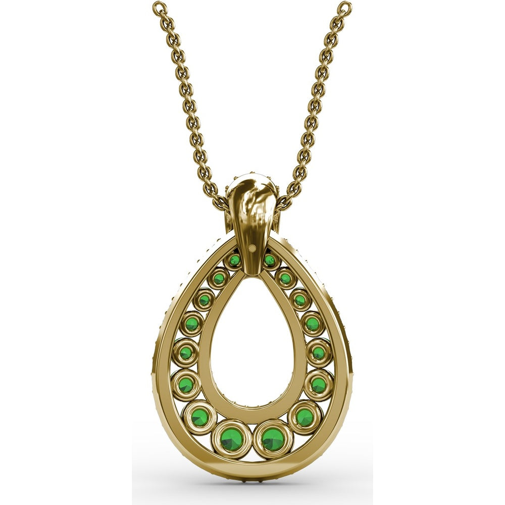 Teardrop Pendant with Round Emeralds and Pavé Diamond Halo by Fana - 1.89 Carat Total Gemstone Weight