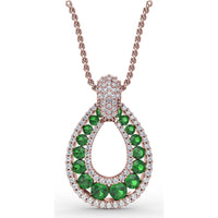Teardrop Pendant with Round Emeralds and Pavé Diamond Halo by Fana - 1.89 Carat Total Gemstone Weight