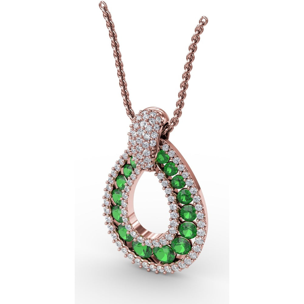 Teardrop Pendant with Round Emeralds and Pavé Diamond Halo by Fana - 1.89 Carat Total Gemstone Weight