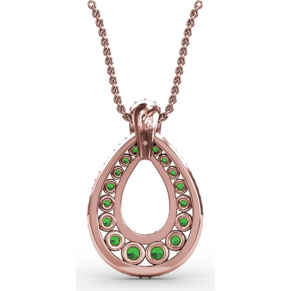 Teardrop Pendant with Round Emeralds and Pavé Diamond Halo by Fana - 1.89 Carat Total Gemstone Weight