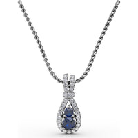 Teardrop Pendant with Round Sapphires and Diamond Halo by Fana - 0.53 Carat Total Gemstone Weight