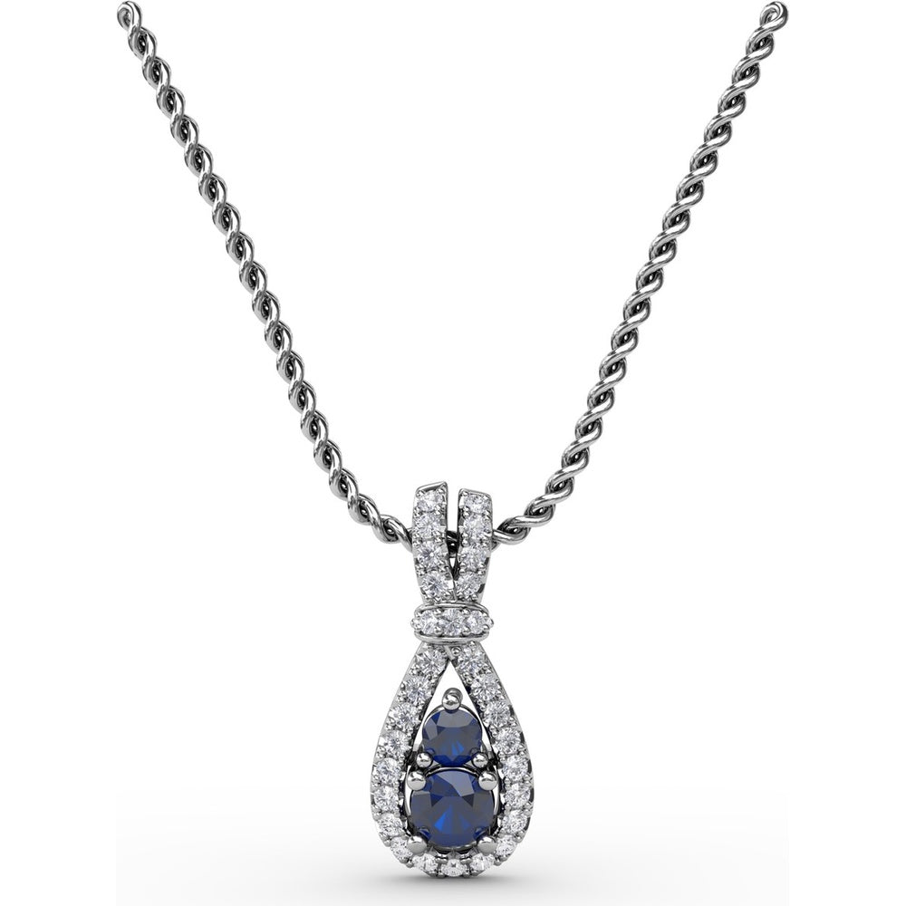Teardrop Pendant with Round Sapphires and Diamond Halo by Fana - 0.53 Carat Total Gemstone Weight
