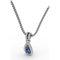 Teardrop Pendant with Round Sapphires and Diamond Halo by Fana - 0.53 Carat Total Gemstone Weight