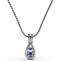 Teardrop Pendant with Round Sapphires and Diamond Halo by Fana - 0.53 Carat Total Gemstone Weight