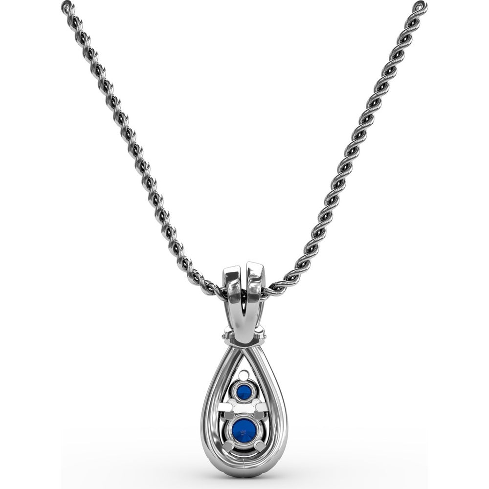 Teardrop Pendant with Round Sapphires and Diamond Halo by Fana - 0.53 Carat Total Gemstone Weight