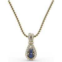 Teardrop Pendant with Round Sapphires and Diamond Halo by Fana - 0.53 Carat Total Gemstone Weight