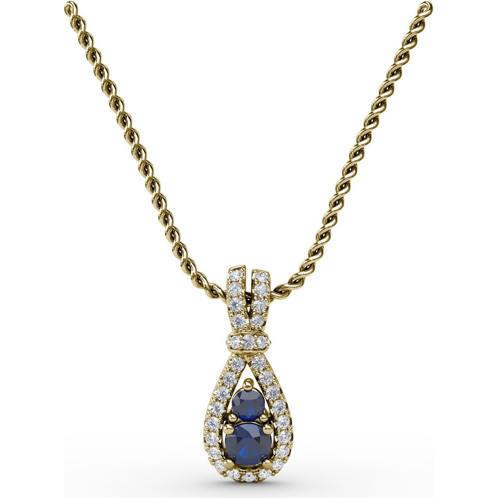 Teardrop Pendant with Round Sapphires and Diamond Halo by Fana - 0.53 Carat Total Gemstone Weight