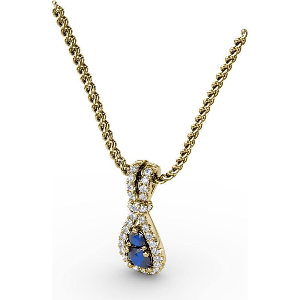 Teardrop Pendant with Round Sapphires and Diamond Halo by Fana - 0.53 Carat Total Gemstone Weight