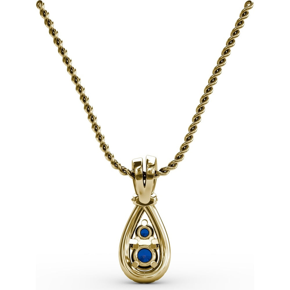 Teardrop Pendant with Round Sapphires and Diamond Halo by Fana - 0.53 Carat Total Gemstone Weight