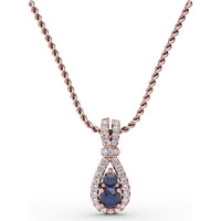 Teardrop Pendant with Round Sapphires and Diamond Halo by Fana - 0.53 Carat Total Gemstone Weight