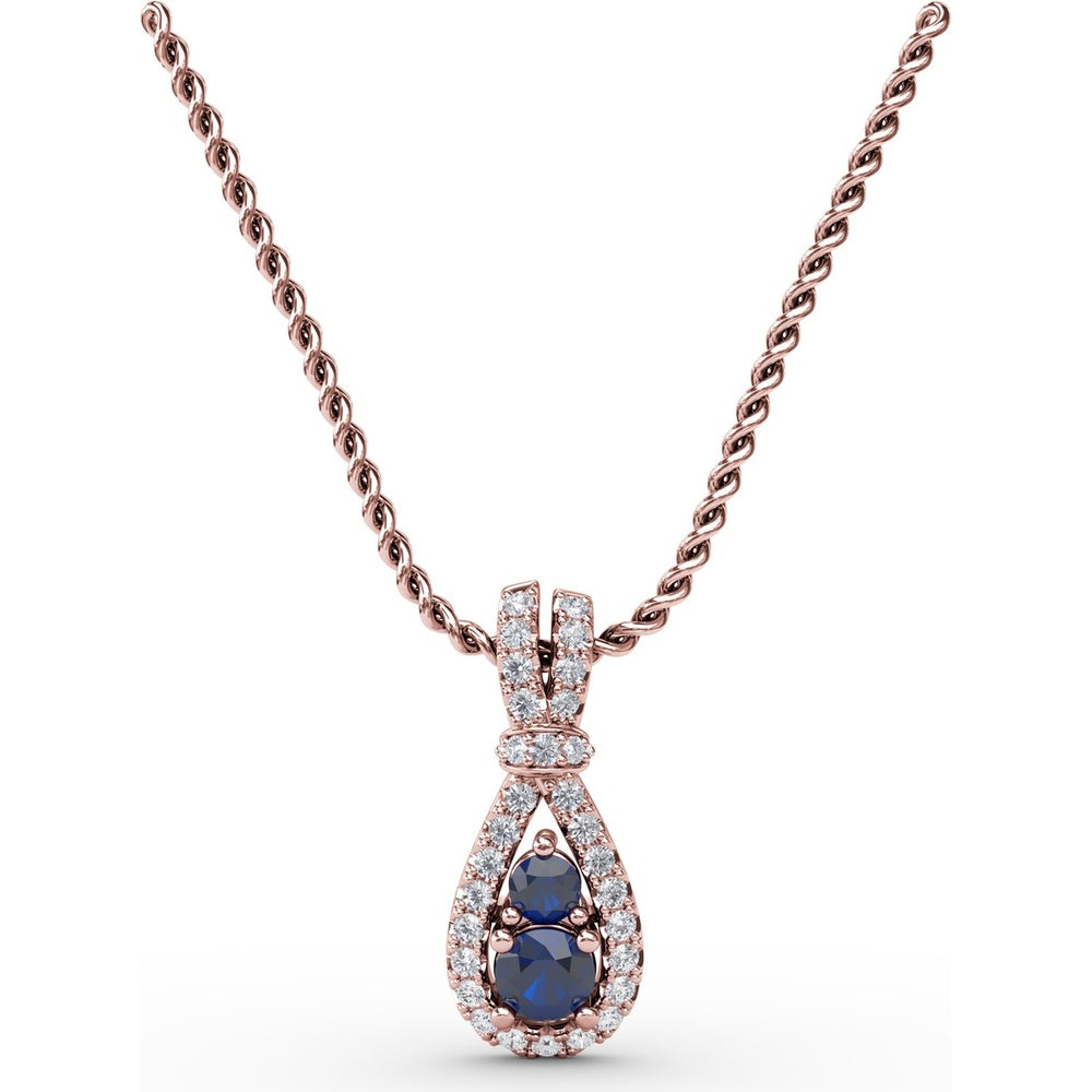 Teardrop Pendant with Round Sapphires and Diamond Halo by Fana - 0.53 Carat Total Gemstone Weight