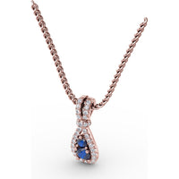 Teardrop Pendant with Round Sapphires and Diamond Halo by Fana - 0.53 Carat Total Gemstone Weight