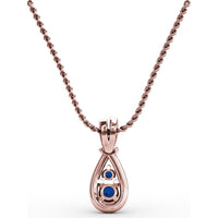 Teardrop Pendant with Round Sapphires and Diamond Halo by Fana - 0.53 Carat Total Gemstone Weight