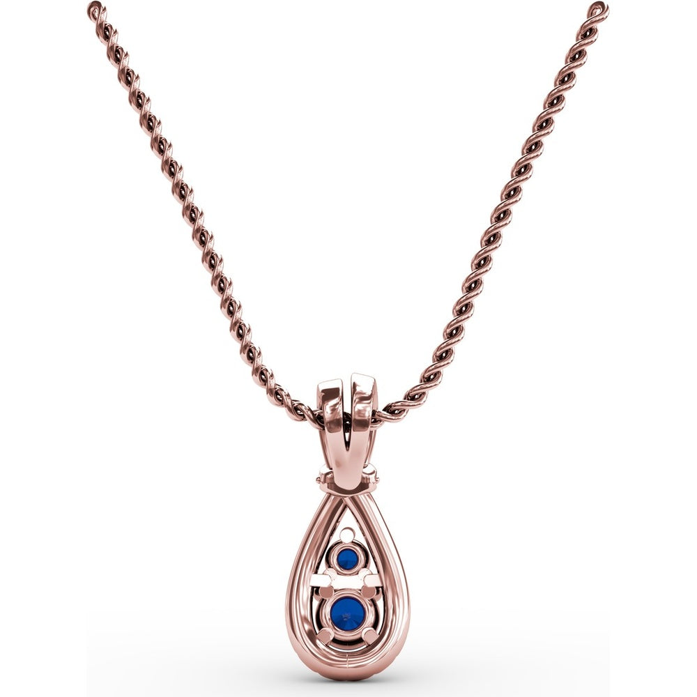 Teardrop Pendant with Round Sapphires and Diamond Halo by Fana - 0.53 Carat Total Gemstone Weight
