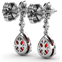 Teardrop Ruby and Diamond Dangle Earrings with Halo Setting by Fana - 2.34 Carat Total Gemstone Weight