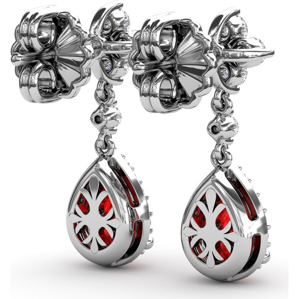 Teardrop Ruby and Diamond Dangle Earrings with Halo Setting by Fana - 2.34 Carat Total Gemstone Weight