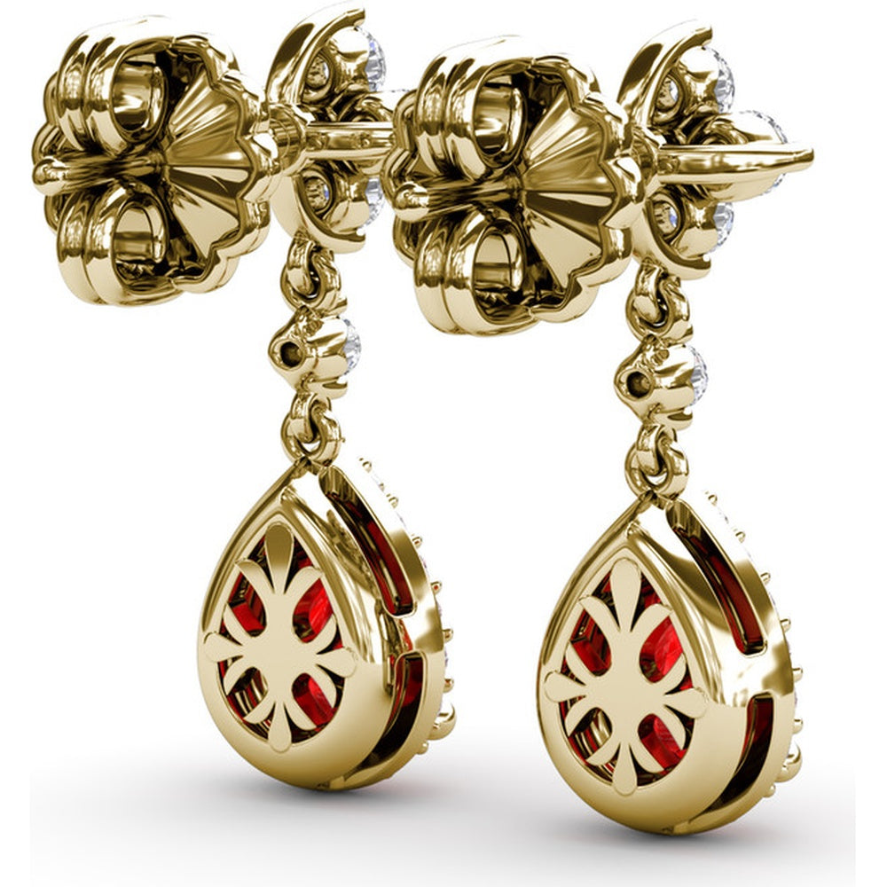 Teardrop Ruby and Diamond Dangle Earrings with Halo Setting by Fana - 2.34 Carat Total Gemstone Weight