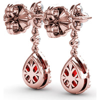 Teardrop Ruby and Diamond Dangle Earrings with Halo Setting by Fana - 2.34 Carat Total Gemstone Weight