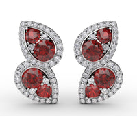Teardrop Ruby and Diamond Halo Dangle Earrings by Fana - 2.18 Carat Total Gemstone Weight