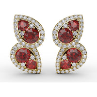 Teardrop Ruby and Diamond Halo Dangle Earrings by Fana - 2.18 Carat Total Gemstone Weight
