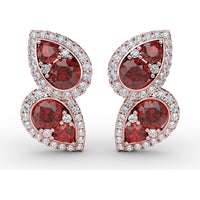 Teardrop Ruby and Diamond Halo Dangle Earrings by Fana - 2.18 Carat Total Gemstone Weight