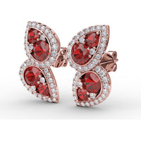 Teardrop Ruby and Diamond Halo Dangle Earrings by Fana - 2.18 Carat Total Gemstone Weight