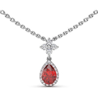 Teardrop Ruby Pendant Necklace with Diamond Halo and Diamond Cluster Bail by Fana - 1.06 Carat Total Gemstone Weight