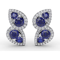 Teardrop Sapphire and Diamond Halo Earrings by Fana - 2.18 Carat Total Gemstone Weight