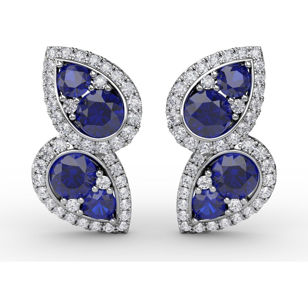 Teardrop Sapphire and Diamond Halo Earrings by Fana - 2.18 Carat Total Gemstone Weight
