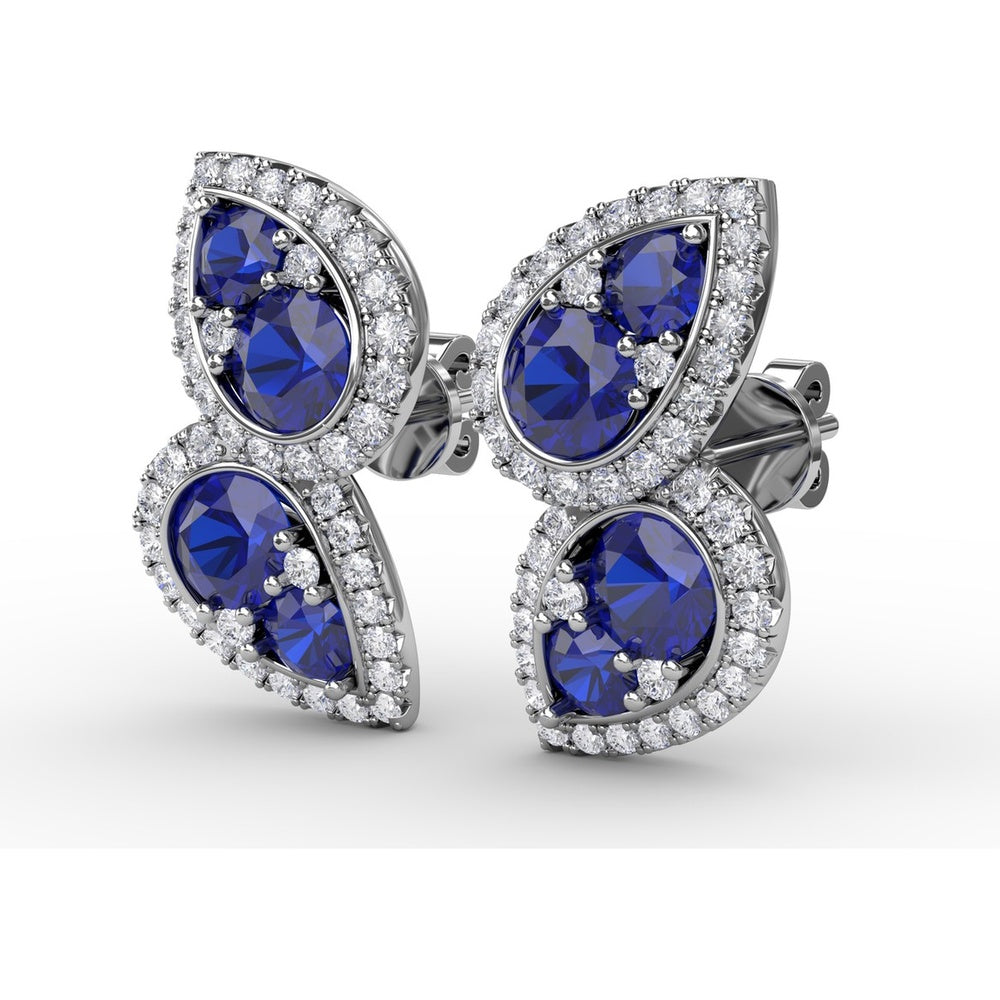 Teardrop Sapphire and Diamond Halo Earrings by Fana - 2.18 Carat Total Gemstone Weight