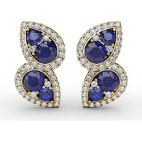 Teardrop Sapphire and Diamond Halo Earrings by Fana - 2.18 Carat Total Gemstone Weight