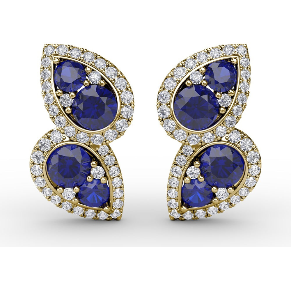 Teardrop Sapphire and Diamond Halo Earrings by Fana - 2.18 Carat Total Gemstone Weight