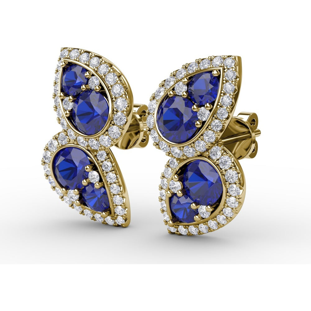 Teardrop Sapphire and Diamond Halo Earrings by Fana - 2.18 Carat Total Gemstone Weight