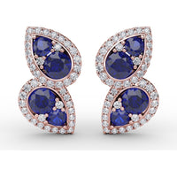 Teardrop Sapphire and Diamond Halo Earrings by Fana - 2.18 Carat Total Gemstone Weight
