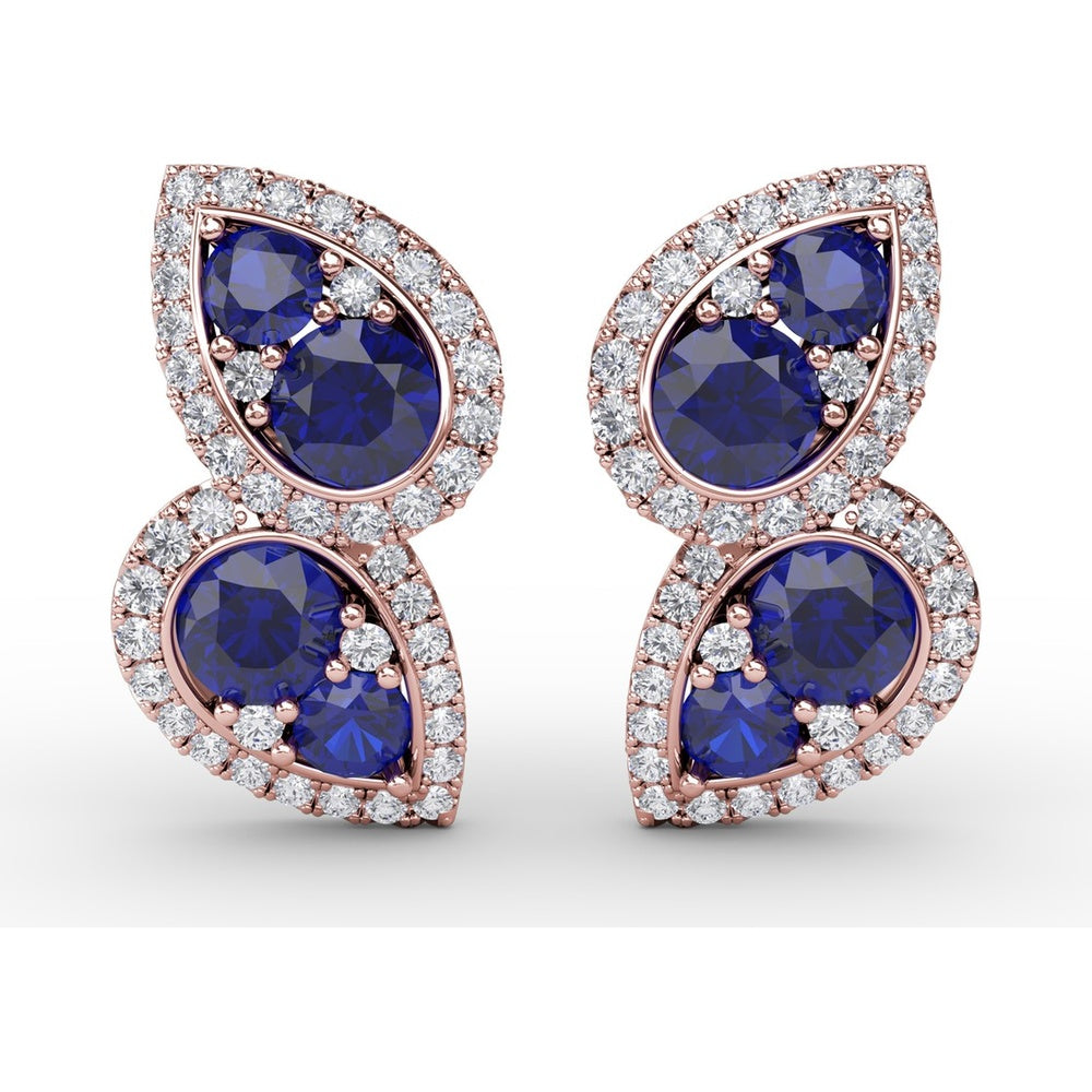 Teardrop Sapphire and Diamond Halo Earrings by Fana - 2.18 Carat Total Gemstone Weight