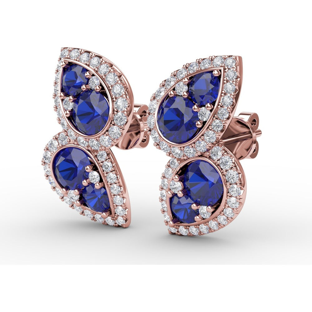 Teardrop Sapphire and Diamond Halo Earrings by Fana - 2.18 Carat Total Gemstone Weight