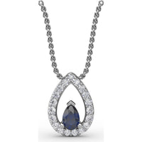 Teardrop Sapphire Pendant with Pavé Diamond Halo by Fana - 0.83 Carat Total Gemstone Weight