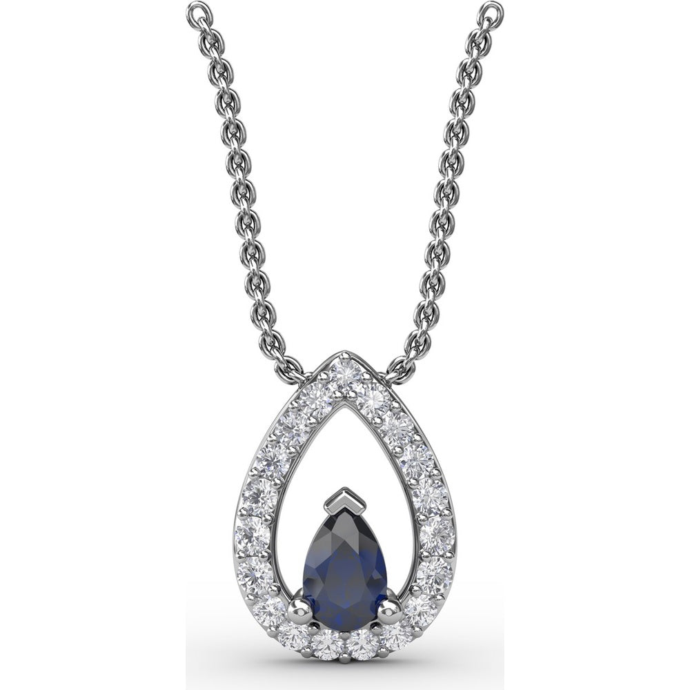 Teardrop Sapphire Pendant with Pavé Diamond Halo by Fana - 0.83 Carat Total Gemstone Weight