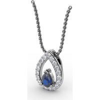 Teardrop Sapphire Pendant with Pavé Diamond Halo by Fana - 0.83 Carat Total Gemstone Weight
