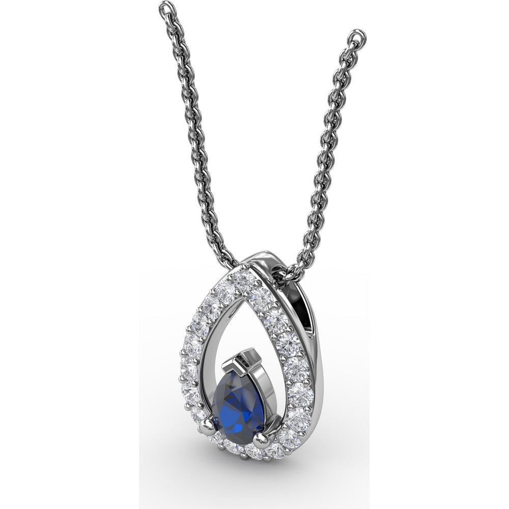 Teardrop Sapphire Pendant with Pavé Diamond Halo by Fana - 0.83 Carat Total Gemstone Weight
